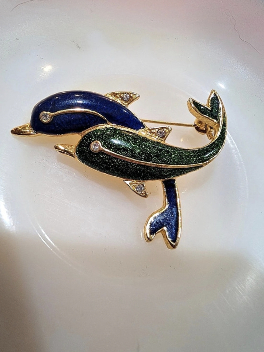 Dolphin Brooch in Green & Blue